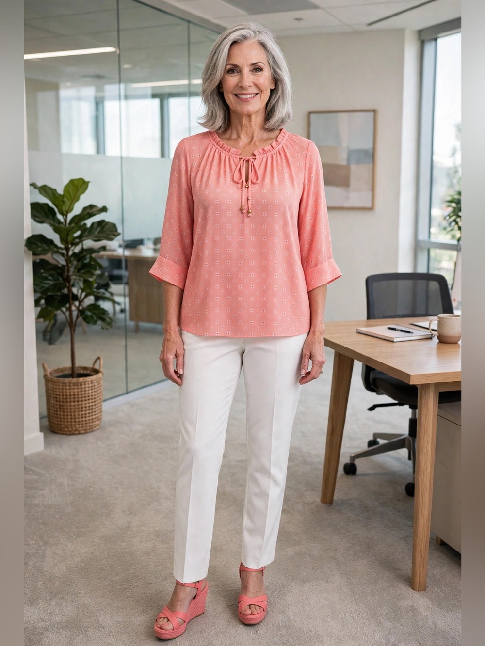 Liz Claiborne Pink Tie-Neck Peasant Tunic